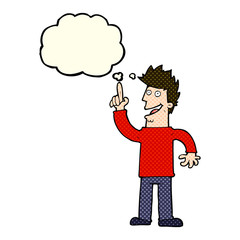 cartoon man with great new idea with thought bubble