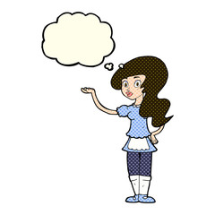 cartoon waitress with thought bubble