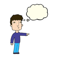 cartoon pointing man with thought bubble