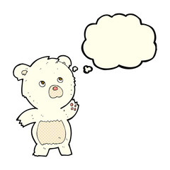 cartoon curious polar bear with thought bubble