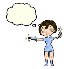 Obraz na płótnie Canvas cartoon future space girl with thought bubble