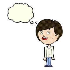 cartoon happy surprised boy with thought bubble