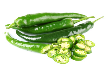 Green hot peppers isolated on white