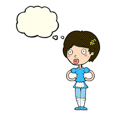 cartoon woman in french maid outfit with thought bubble
