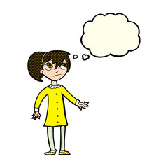 cartoon worried girl with thought bubble