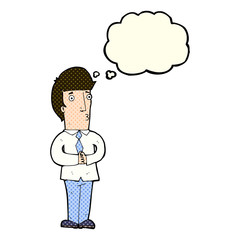 cartoon nervous man with thought bubble
