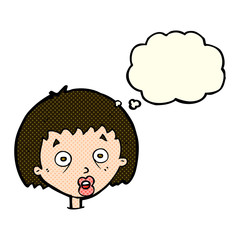 cartoon shocked woman with thought bubble