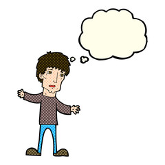 cartoon worried man with thought bubble