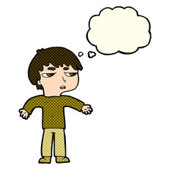 cartoon annoyed boy with thought bubble