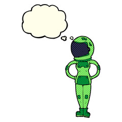 cartoon female astronaut with thought bubble