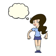 cartoon pretty woman with thought bubble
