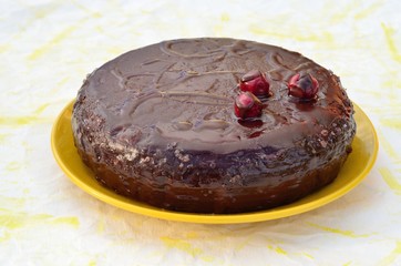 Chocolate cake with cherries