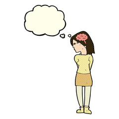 cartoon brainy woman with thought bubble