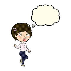 cartoon surprised woman with thought bubble