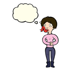 cartoon woman with snake tongue with thought bubble