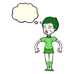 cartoon zombie monster woman with thought bubble