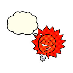happy flashing red light bulb cartoon  with thought bubble