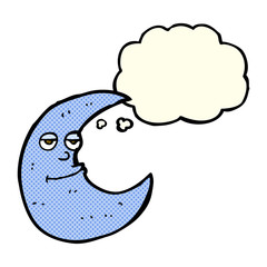 Obraz premium happy cartoon moon with thought bubble