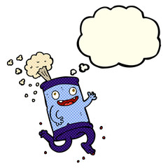 cartoon crazy soda can with thought bubble