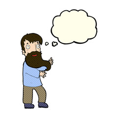 cartoon excited bearded man with thought bubble
