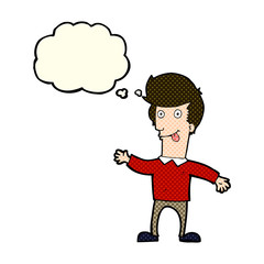 cartoon man sticking out tongue with thought bubble