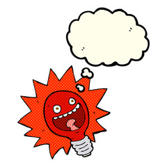 cartoon red lightbulb with thought bubble