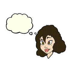 cartoon pretty woman with thought bubble