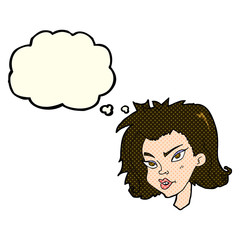 cartoon female face with thought bubble