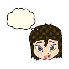 cartoon female face with thought bubble