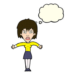 cartoon shocked woman with thought bubble