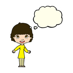 cartoon happy woman with thought bubble
