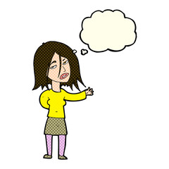 cartoon unhappy woman with thought bubble