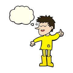 Fototapeta premium cartoon poor boy with positive attitude with thought bubble