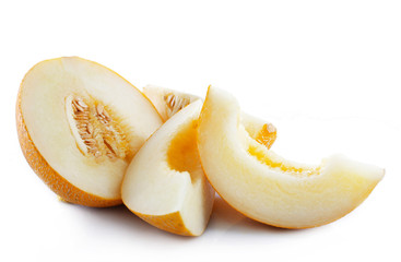 Sliced fresh melon isolated on white