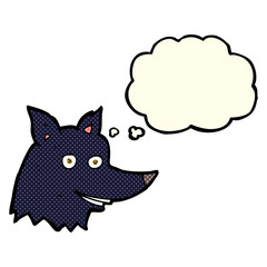 cartoon wolf head with thought bubble