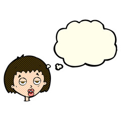 cartoon bored woman with thought bubble