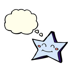 cartoon happy star character with thought bubble