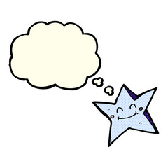 cartoon happy star character with thought bubble