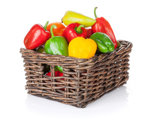 Fresh colorful bell peppers in box