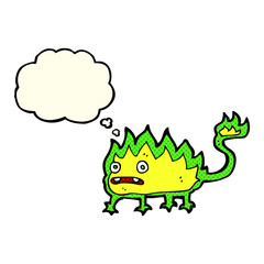 cartoon little fire demon with thought bubble