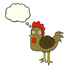 cartoon chicken with thought bubble