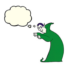 cartoon spooky vampire with thought bubble