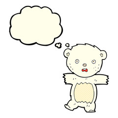 cartoon shocked polar bear cub with thought bubble