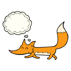 cartoon little fox with thought bubble