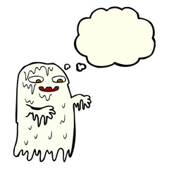 cartoon gross slime ghost with thought bubble