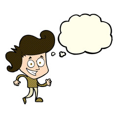 cartoon grinning man with thought bubble