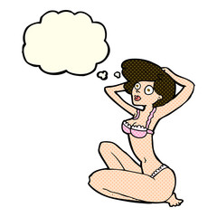 cartoon underwear model with thought bubble