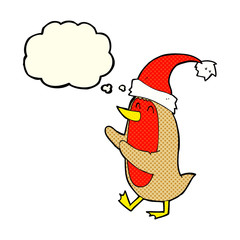 cartoon christmas robin with thought bubble