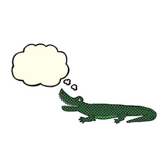 cartoon happy crocodile with thought bubble