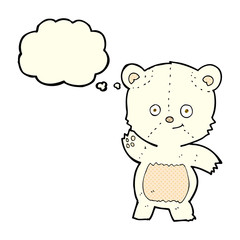 cartoon waving polar bear with thought bubble